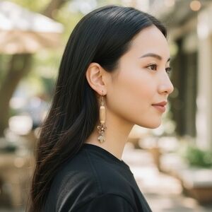 NWT Brown and Cream Bohemian Earrings with Floral Design